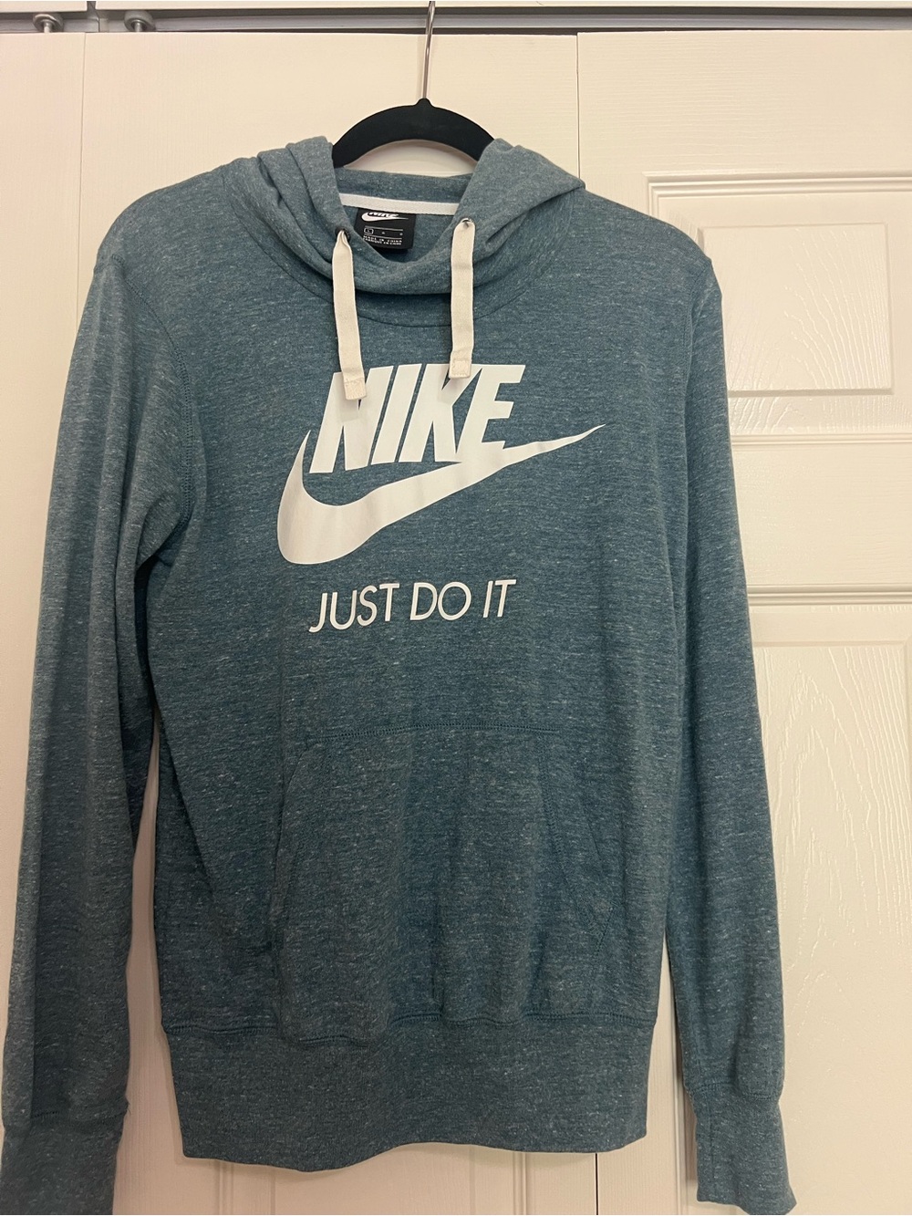 Nike Women’s Teal Heather Crewneck Hoodie with White Logo